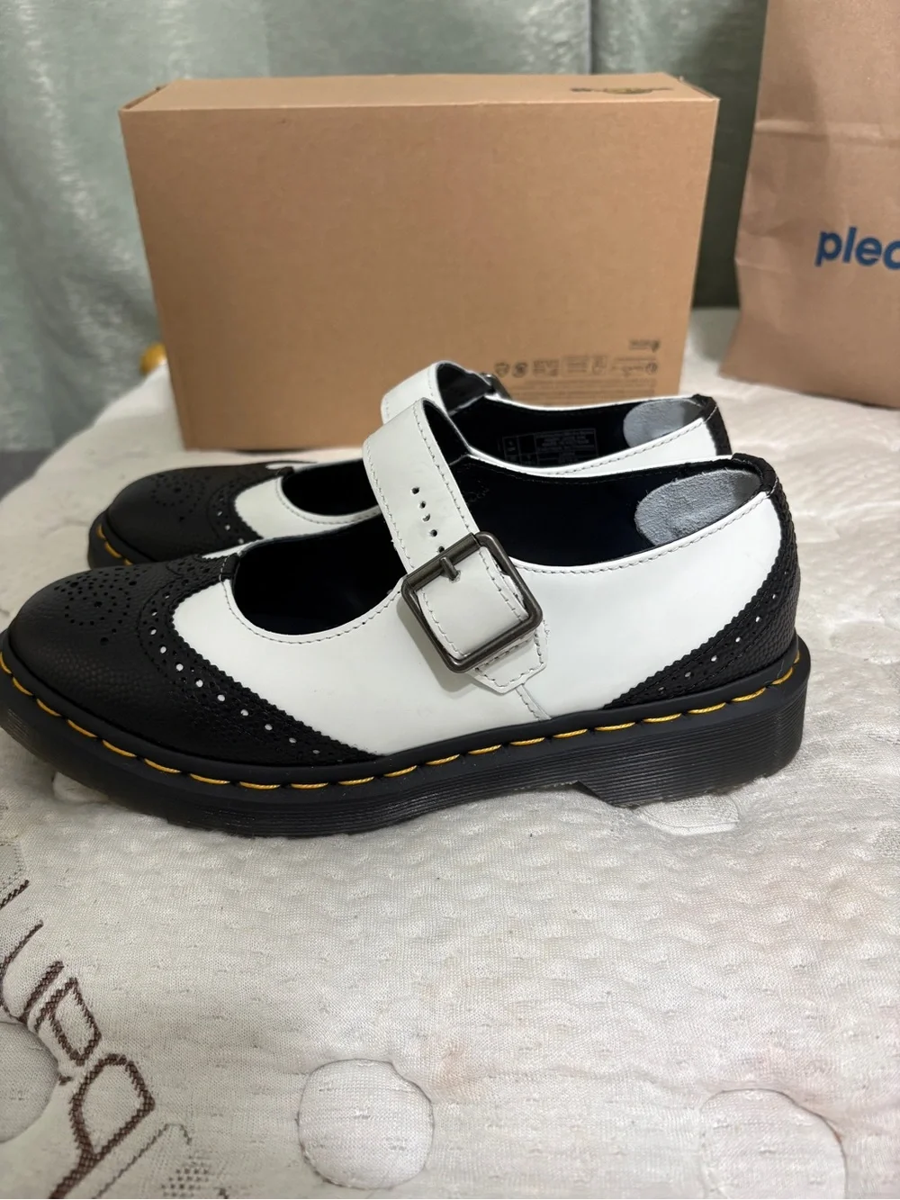 Dr. Martens Women's Black and White Mary Jane Flat - Picture 3 of 7